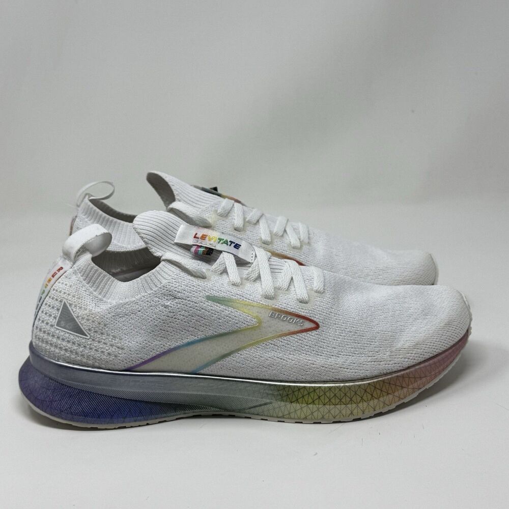 Brooks Levitate StealthFit 5 Running Shoes Womens 9 White Knit Run Proud Pride